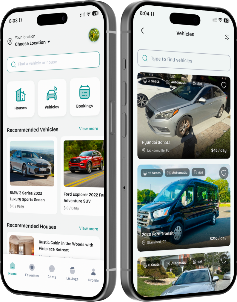 App mockups for Home & Ride